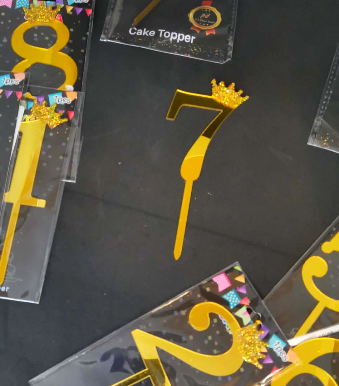 Topper gateaux avec chiffres de couronne à paillettes en acrylique