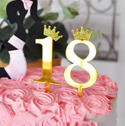 Topper gateaux avec chiffres de couronne à paillettes en acrylique