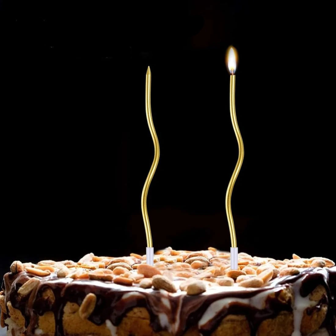 Bougies torsadées dorées ou argentées pour gâteau – Lot de 6 – Design spirale élégant