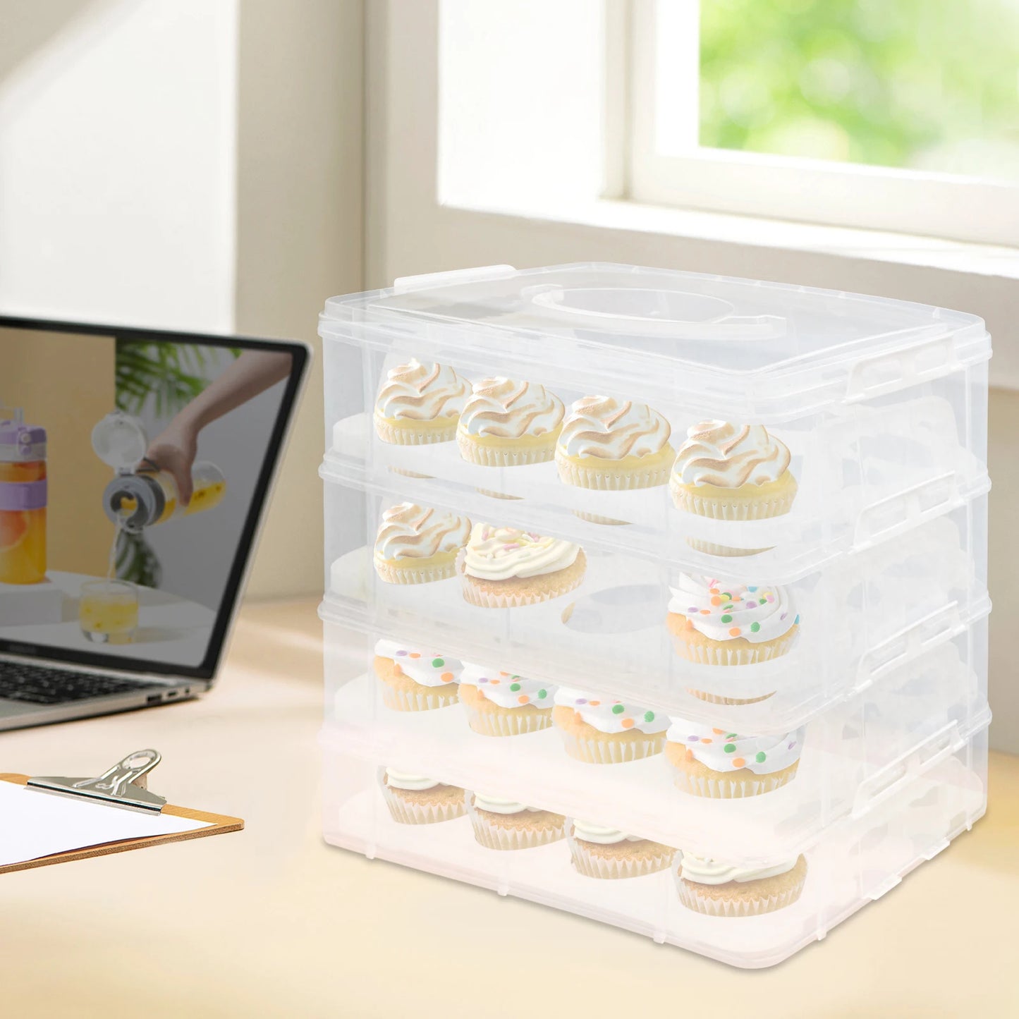 Porte-cupcakes à 4 niveaux, 48 grilles, boîte de rangement transparente pour cupcakes avec poignée, boîte de transport Mobile pour desserts Portable
