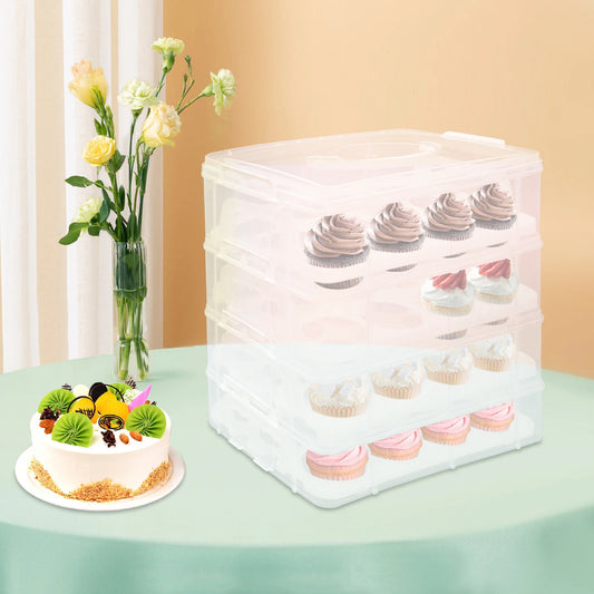 Porte-cupcakes à 4 niveaux, 48 grilles, boîte de rangement transparente pour cupcakes avec poignée, boîte de transport Mobile pour desserts Portable