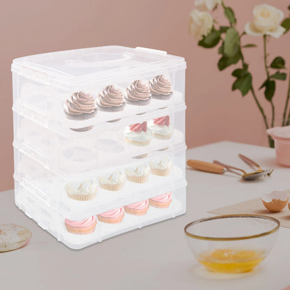 Porte-cupcakes à 4 niveaux, 48 grilles, boîte de rangement transparente pour cupcakes avec poignée, boîte de transport Mobile pour desserts Portable