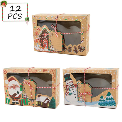Boîtes de Noël en Papier Kraft – 3/6/9/12 PCS