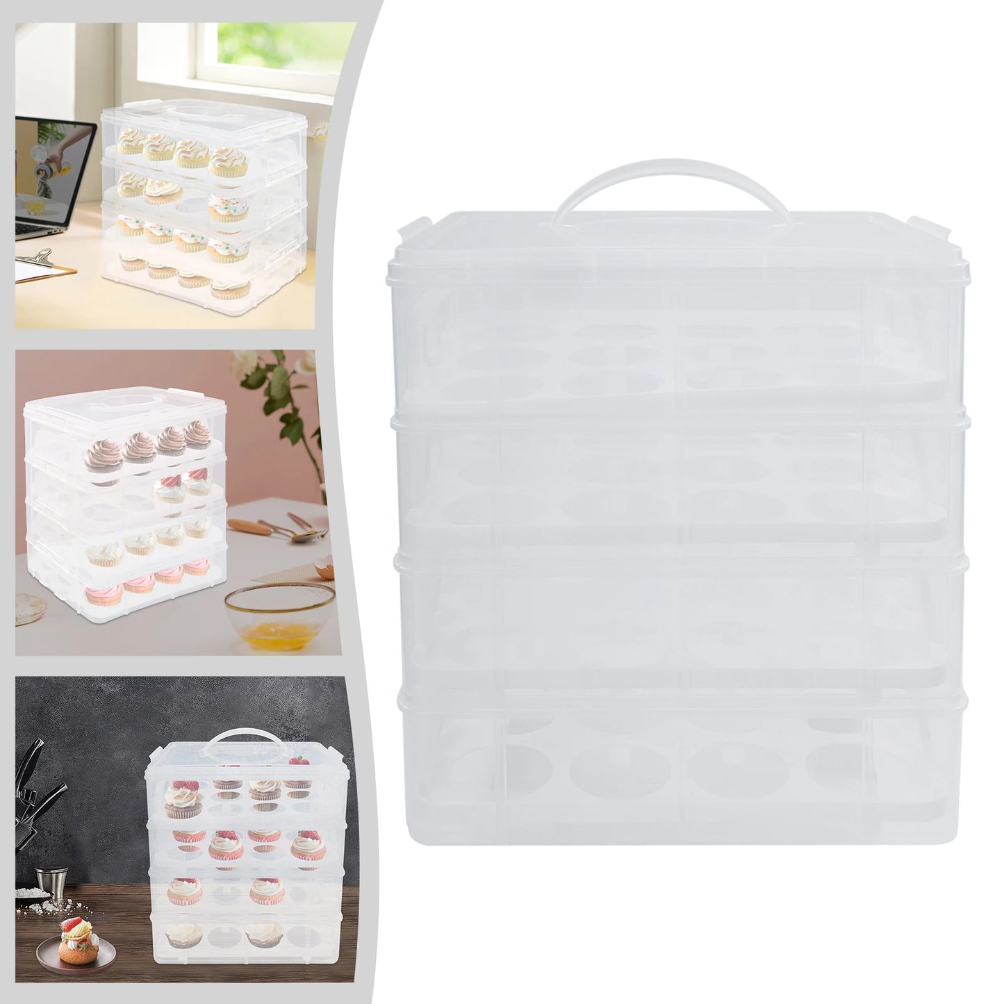 Porte-cupcakes à 4 niveaux, 48 grilles, boîte de rangement transparente pour cupcakes avec poignée, boîte de transport Mobile pour desserts Portable
