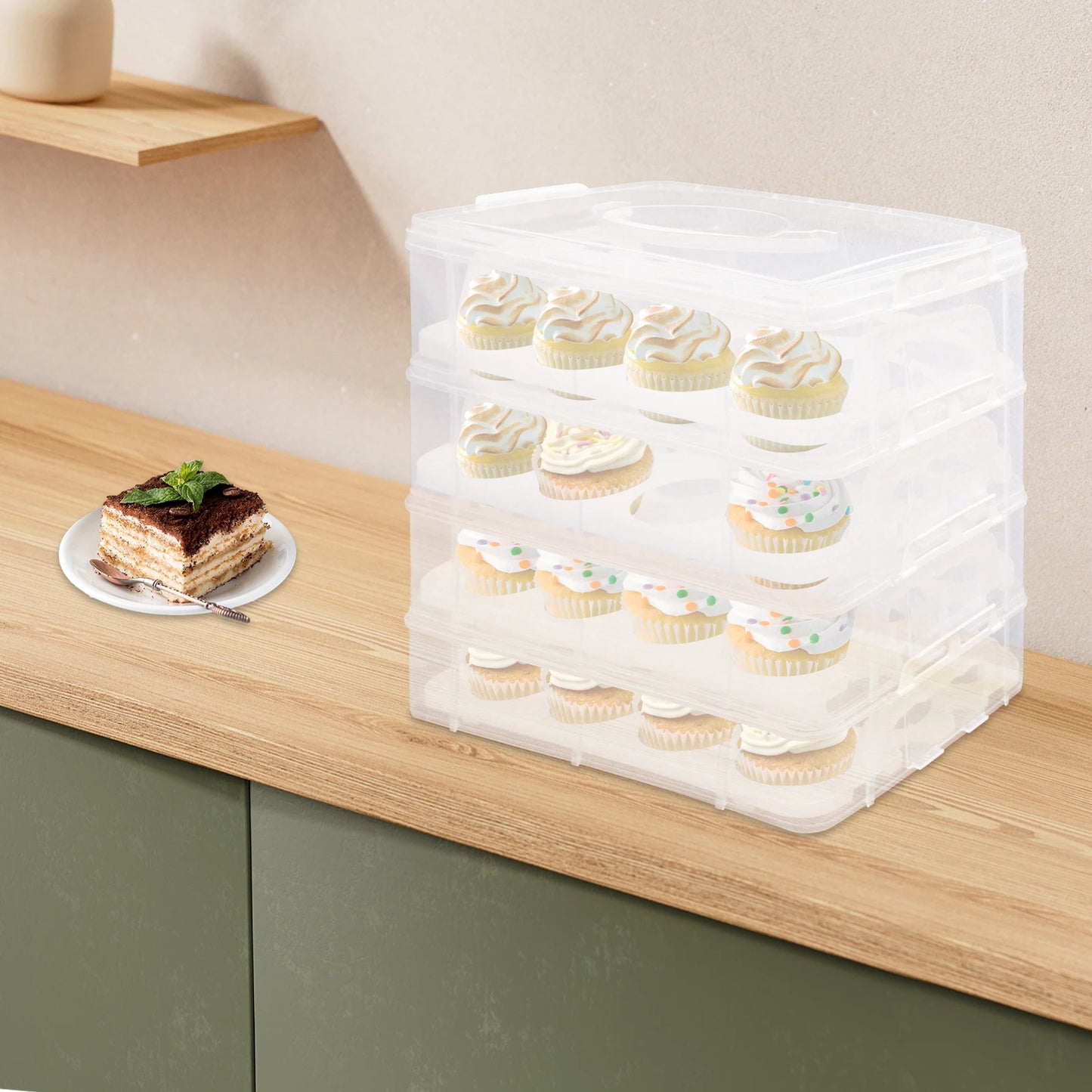 Porte-cupcakes à 4 niveaux, 48 grilles, boîte de rangement transparente pour cupcakes avec poignée, boîte de transport Mobile pour desserts Portable