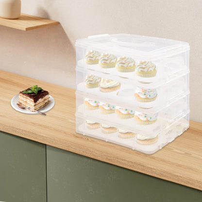 Porte-cupcakes à 4 niveaux, 48 grilles, boîte de rangement transparente pour cupcakes avec poignée, boîte de transport Mobile pour desserts Portable