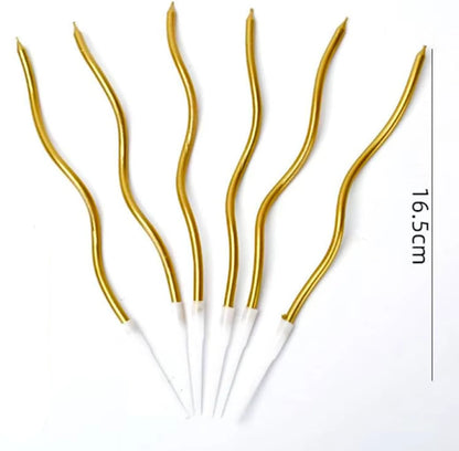 Bougies torsadées dorées ou argentées pour gâteau – Lot de 6 – Design spirale élégant