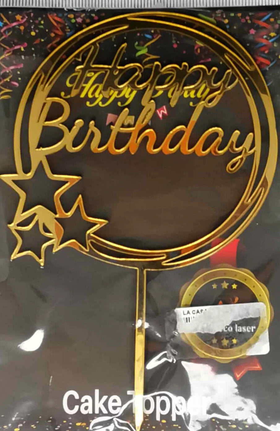 Topper gâteau Happy Birthday OR – Cercle étoilé élégant – Réutilisable