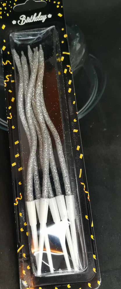 Bougies torsadées dorées ou argentées pour gâteau – Lot de 6 – Design spirale élégant