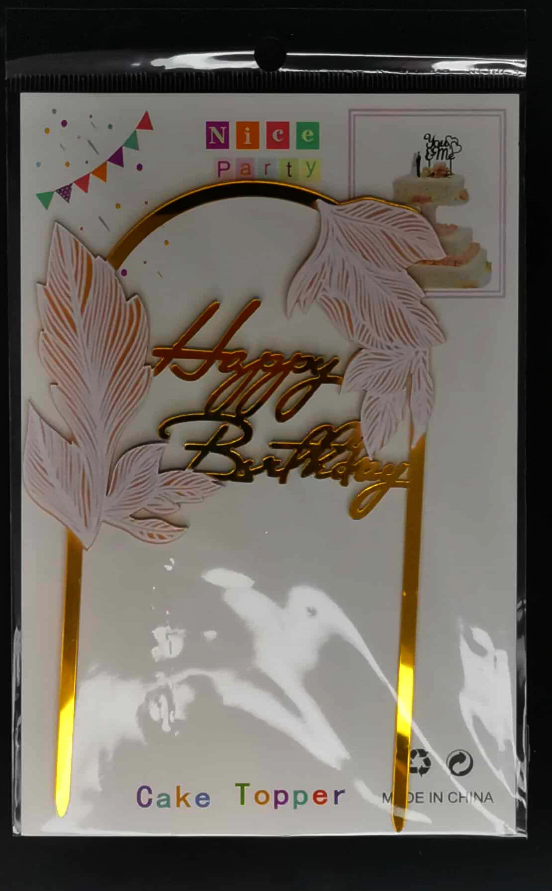 Topper gâteau Happy Birthday réutilisable – Couronne élégante – 4 couleurs au choix